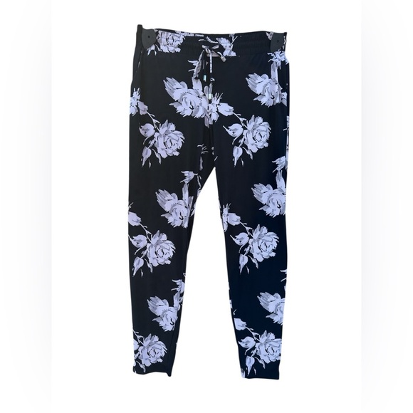 INC Petite Black Bloomcore Floral Romantic Jogger Pants Pockets Drawstring Waist - Picture 3 of 8